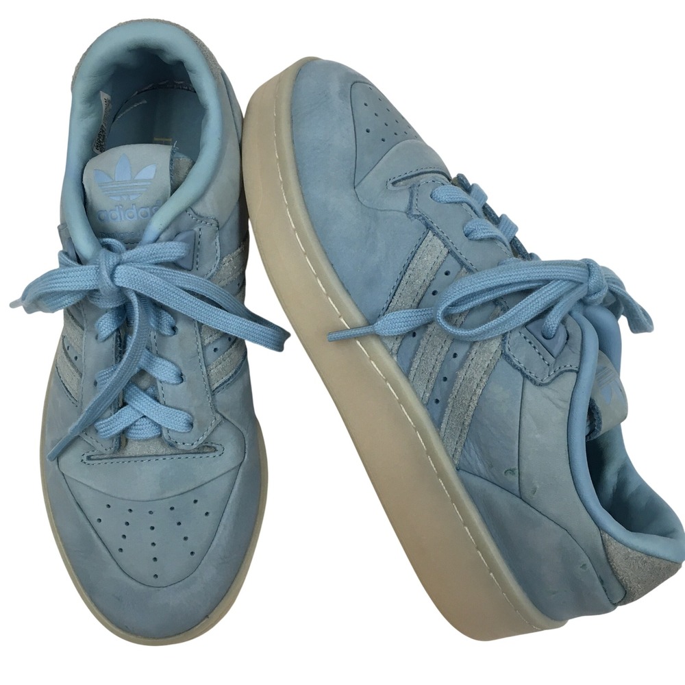 Adidas Platform Nubuck Leather Sneakers Women's 7.5 Blue Pastel Sporty Retro